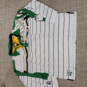 Akademiks Men's Furry stripe rugby shirt -XL white, black, green